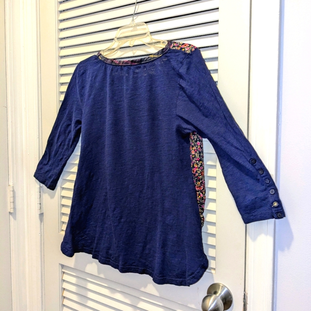 Anthropologie Postmark Women's Navy Pink Floral Plaid Stretchy Boho Top Sz Small - Picture 9 of 11